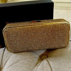 Authentic Badgley Mischka gold crystal embellished evening clutch